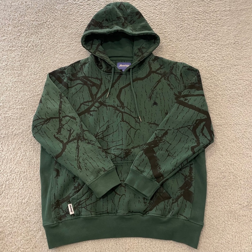 Jiberish Hoodie Mens Large Green Camo Organic Cotton Sweatshirt